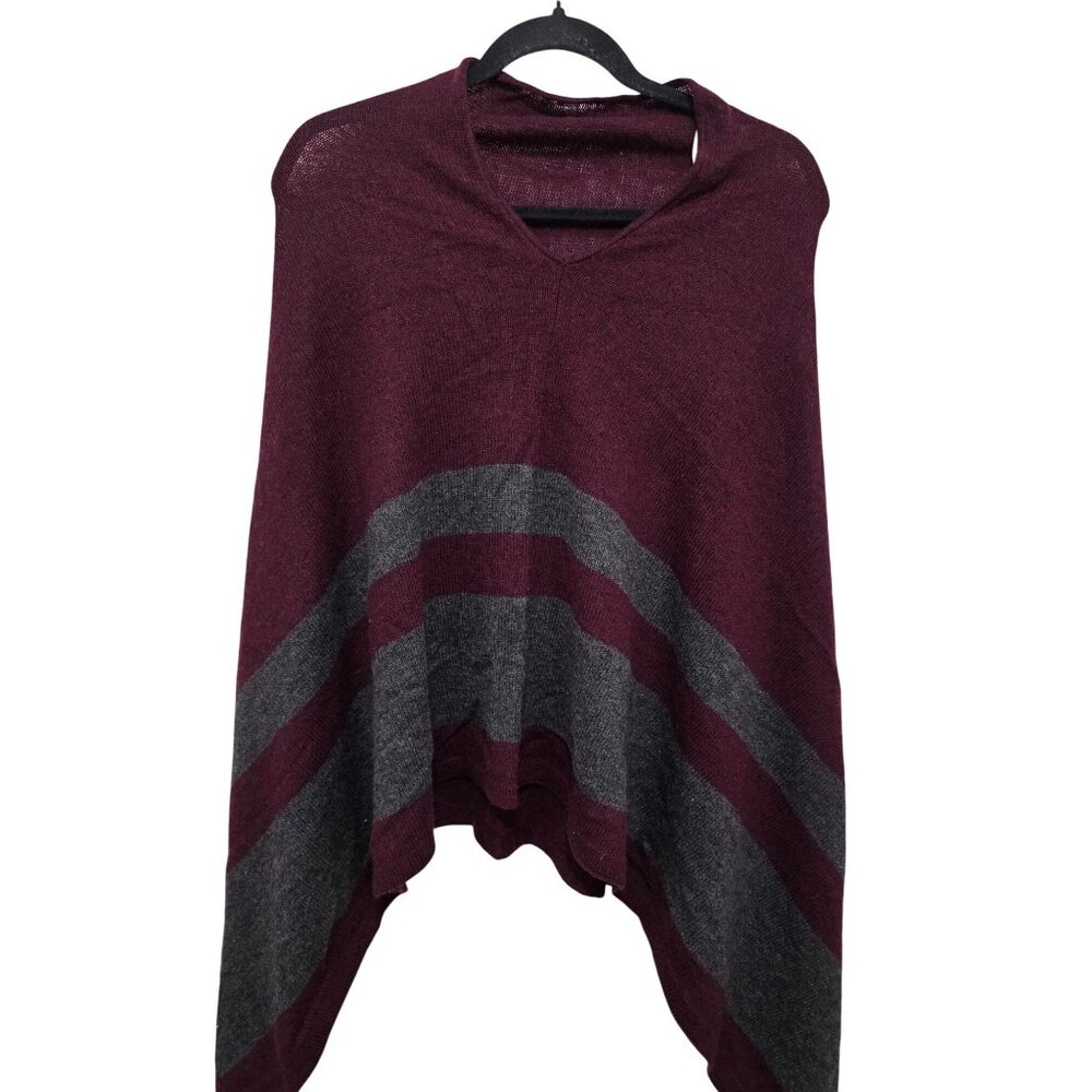 Celeste Burgundy & Gray Wool/Cashmere Blend‎ Poncho Size One Size